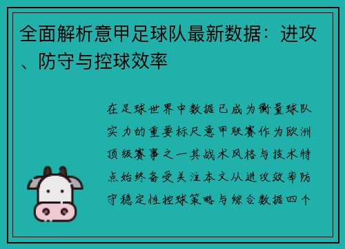 全面解析意甲足球队最新数据：进攻、防守与控球效率